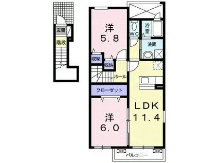 エレヴァートピアC(2LDK/2階)の間取り写真