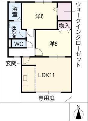 ウィルモア鴻の巣パーク(2LDK/1階)の間取り写真