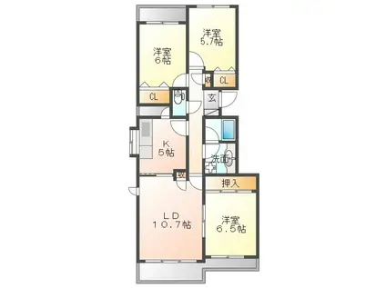 ワンアンドオンリー(3LDK/2階)の間取り写真