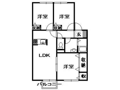 グリーンパークハイツII(3LDK/1階)の間取り写真