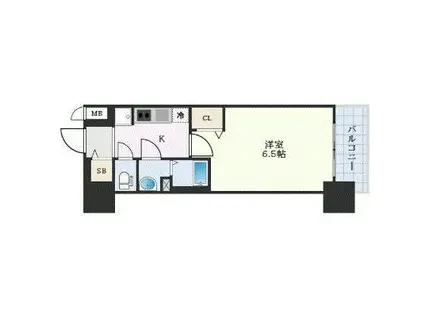 プレサンス上町台筆ケ崎ノース(1K/2階)の間取り写真