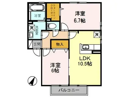 ラ・リヴィエール・スモト A棟(2LDK/2階)の間取り写真