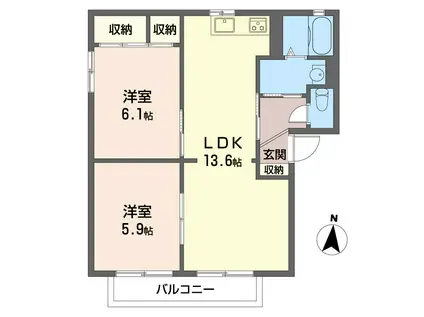 エスポワール B(2LDK/1階)の間取り写真