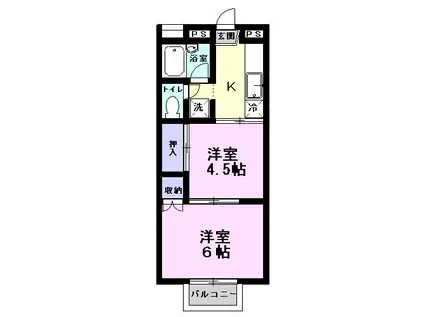 S・大川ハイツB(2K/1階)の間取り写真