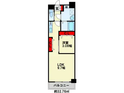 ERUZAGLANZ黄金(1LDK/14階)の間取り写真
