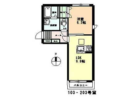 ラーク松代(1LDK/1階)の間取り写真