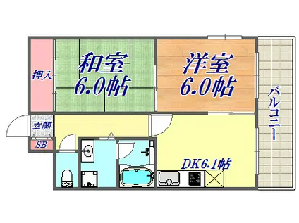 グランアミィ西神戸(2DK/4階)の間取り写真