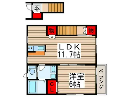 グレイスフジC(1LDK/2階)の間取り写真