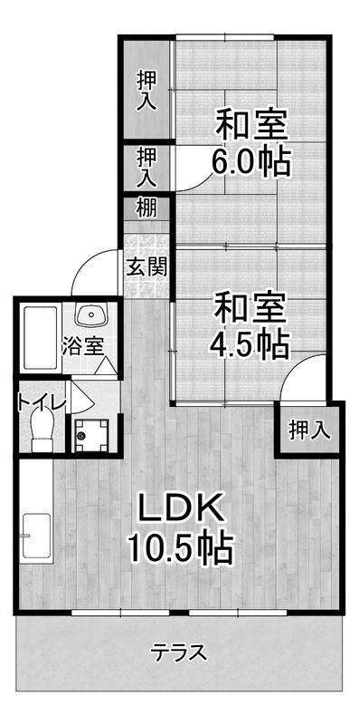 魚住Sハイツ35(2LDK/1階)の間取り写真