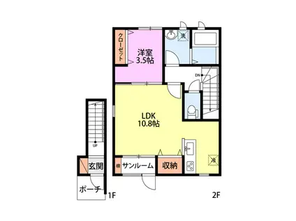 グランソレーユB棟(1LDK/2階)の間取り写真