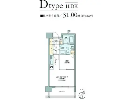 パークアクシス六本松(1LDK/7階)の間取り写真