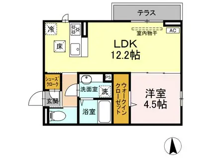 GRAND D-ROOM高宮北E(1LDK/2階)の間取り写真