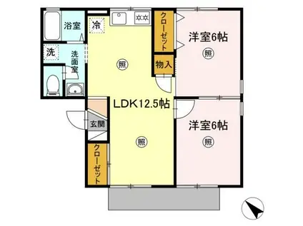 ピアニーI棟(2LDK/1階)の間取り写真