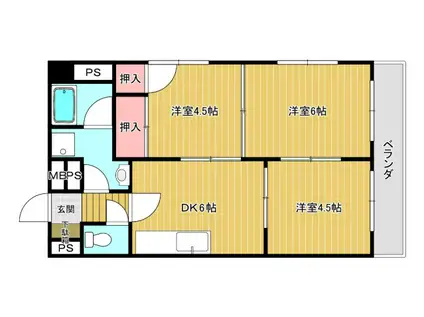 ソレアード山本(3DK/4階)の間取り写真