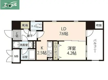 セントラルアヴェニュー下石井(1LDK/5階)の間取り写真