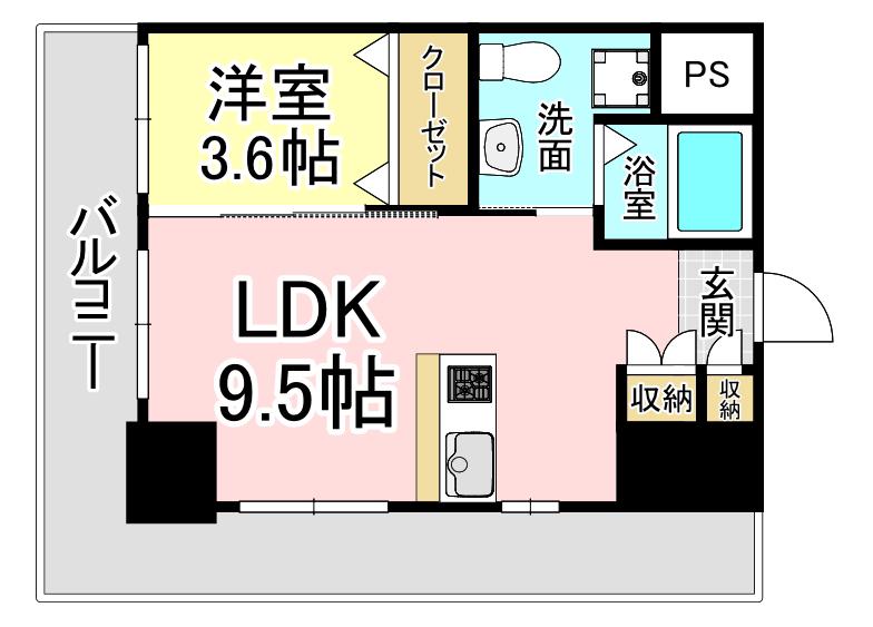 BASIC B.L.D.YAHATA(1LDK/3階)の間取り写真