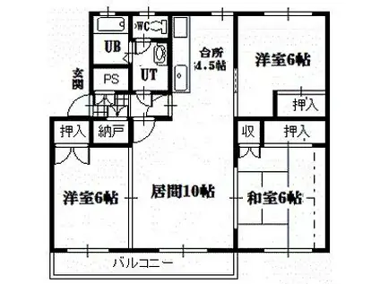 テレパレス旭川春光I(3LDK/3階)の間取り写真