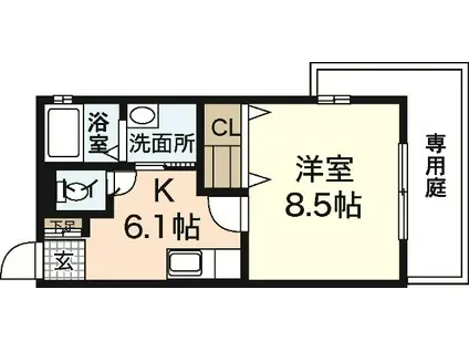 セゾンドソレイユ(1K/1階)の間取り写真