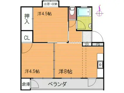 長岡コーポ(2LDK/1階)の間取り写真