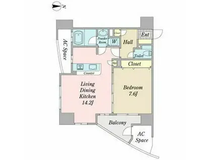 プロシード金山Ⅱ(1LDK/6階)の間取り写真