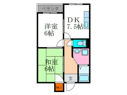 プランツ下鴨(2DK/2階)の間取り写真