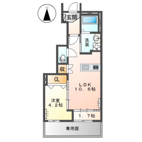あま市新居屋大日南アパート(1LDK/1階)の間取り写真