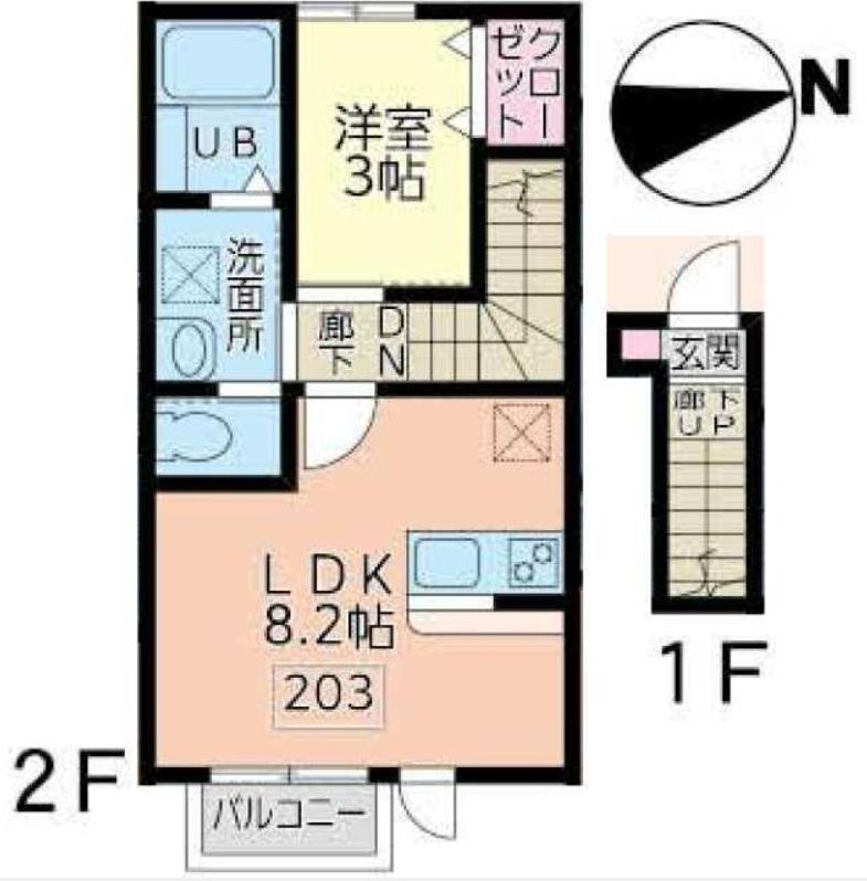 CASA BONITA薬師堂(1LDK/2階)の間取り写真