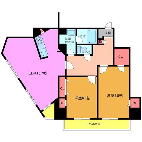 イリップス船堀(2LDK/8階)の間取り写真