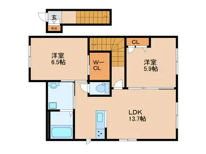 グランヒルミワB棟(2LDK/2階)の間取り写真