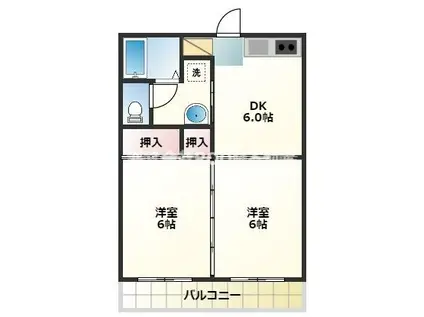 リバーサイド自由ヶ丘(2DK/1階)の間取り写真