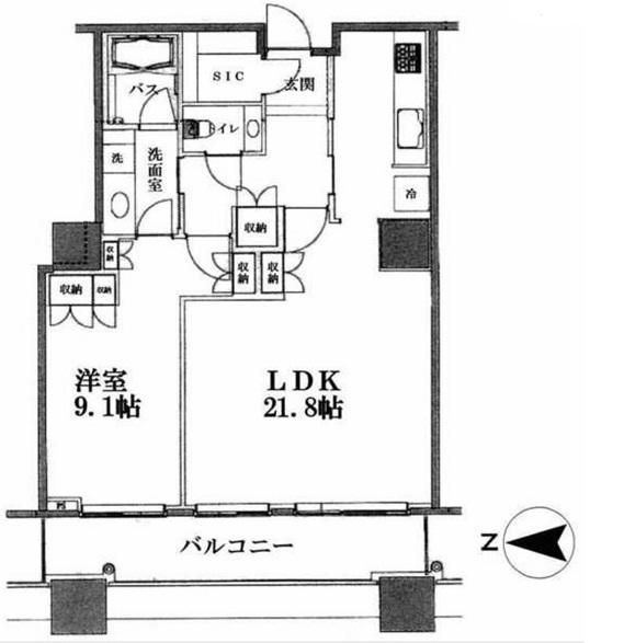 白金タワー(1LDK/31階)の間取り写真