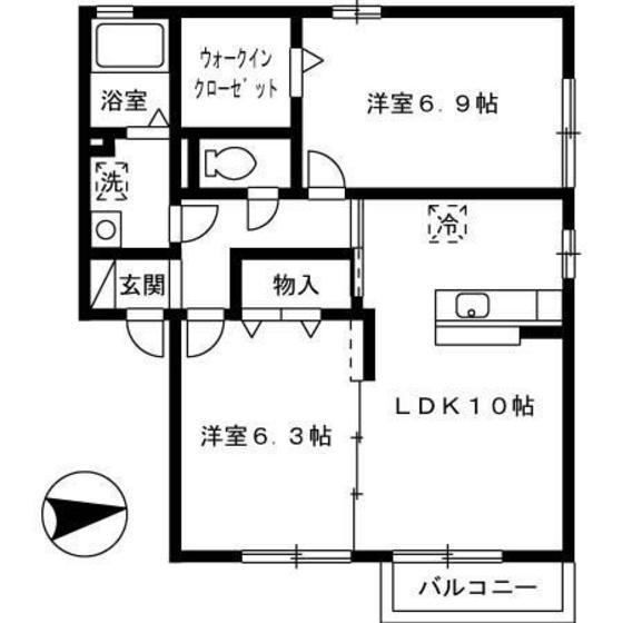 ドエル佐方(2LDK/2階)の間取り写真