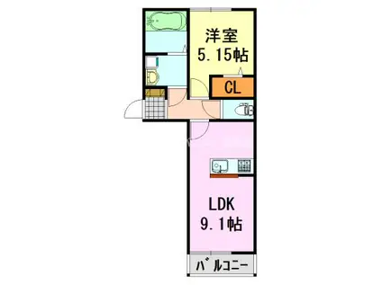 メゾンエミールドゥ(1LDK/1階)の間取り写真