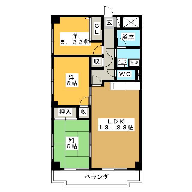 グレース伏見B(3LDK/4階)の間取り写真