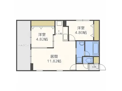 フェスタリア麻生(2LDK/5階)の間取り写真