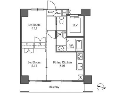 LA SANTE広尾(2DK/4階)の間取り写真