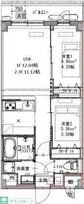 GENOVIA六町(2LDK/2階)の間取り写真