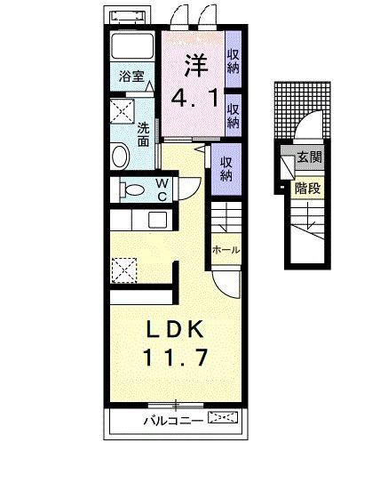 ヴァンベール 西大浜(1LDK/2階)の間取り写真