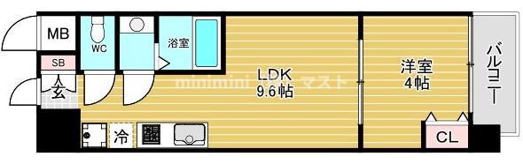 AND TERRACE 文の里(1LDK/9階)の間取り写真