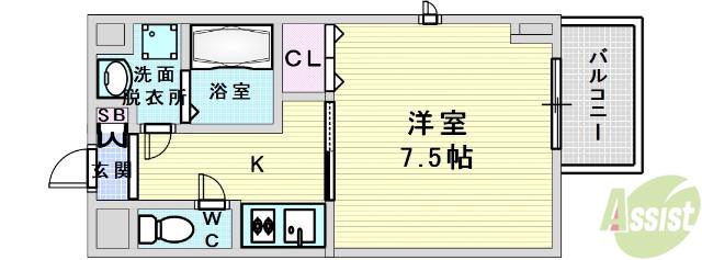 LA DOUCEUR江坂Ⅱ(1K/5階)の間取り写真