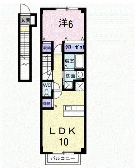 JR久大本線 南久留米駅 徒歩11分 2階建 築22年(1LDK/2階)の間取り写真