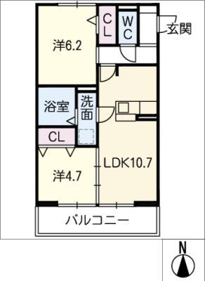 エスポワール(2LDK/2階)の間取り写真