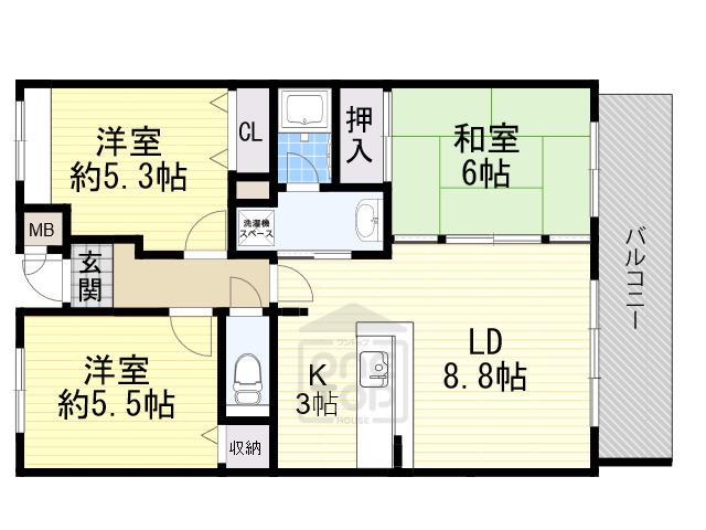 エスポワール豊中宮山(3LDK/2階)の間取り写真
