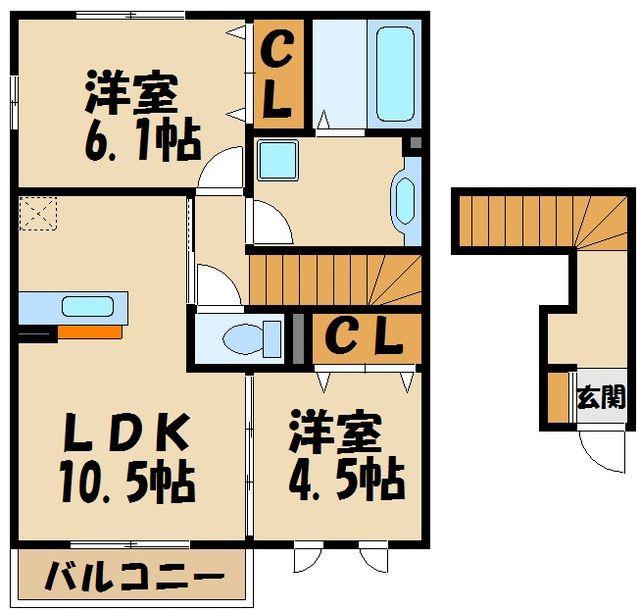 スカイブルーA(2LDK/2階)の間取り写真