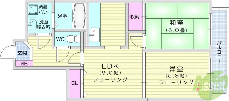 グローリィハイツNO2(2LDK/6階)の間取り写真