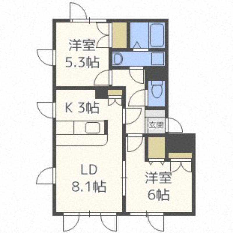 レフュージ川沿(2LDK/2階)の間取り写真