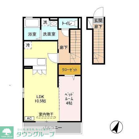 ティアラ新鎌(1LDK/2階)の間取り写真
