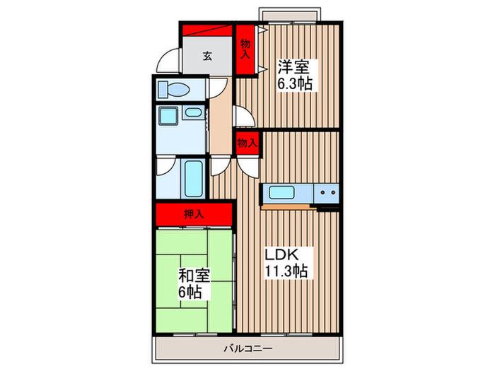 キングホームズ2番館A棟(2LDK/3階)の間取り写真