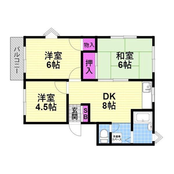 パールハイツ(2DK/1階)の間取り写真