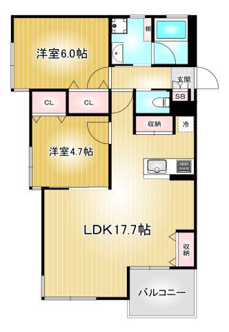 シベール御器所(2LDK/2階)の間取り写真